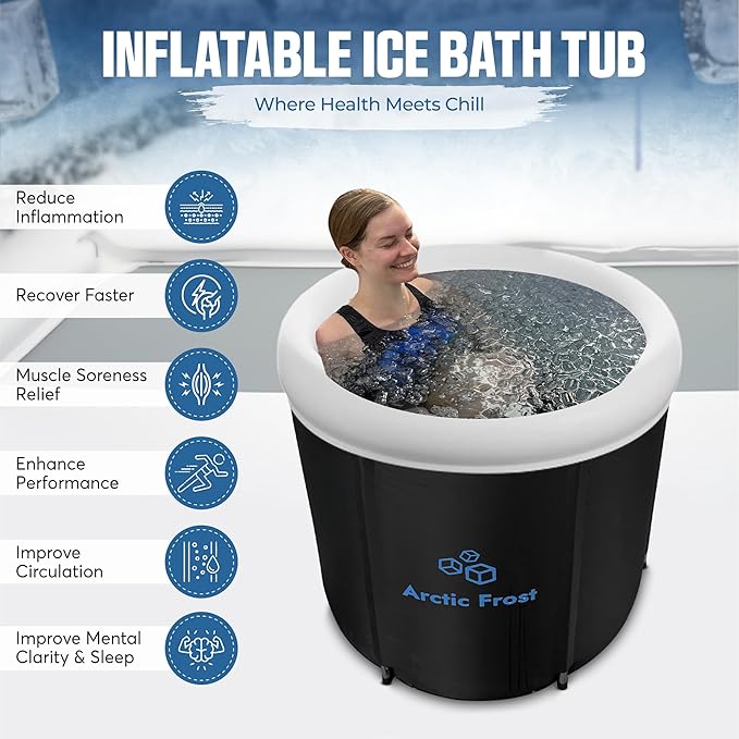 Large Round Professional Ice Bath Tub-105 Gallon Inflatable Cold Plunge- Portable Lightweight Easy to Set Up for Full Cold Water Immersion, Faster Recovery (Black, Round Bath(32x32x30)