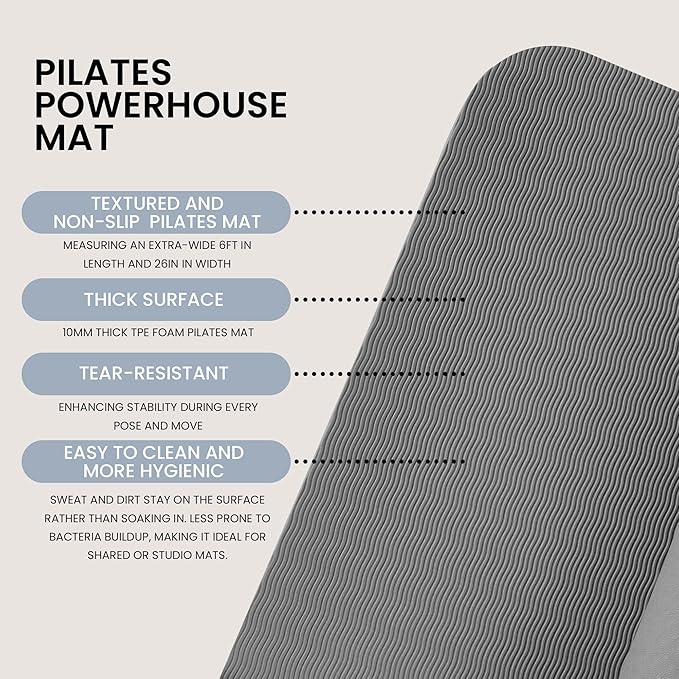 Lindywell Pilates Yoga Workout Mat Non Slip 6mm, 8mm, 10mm Thick - 6ft x 26in