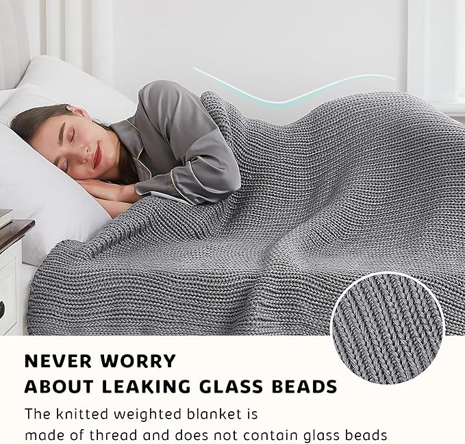 L'AGRATY Knitted Weighted Blanket - 48"x72" 15lbs Cooling Chunky Knit Heavy Blanket for Adults Braided Crochet Throw Thick Cable Yarn Knit Decorative No Beads Evenly Weighted Machine Washable