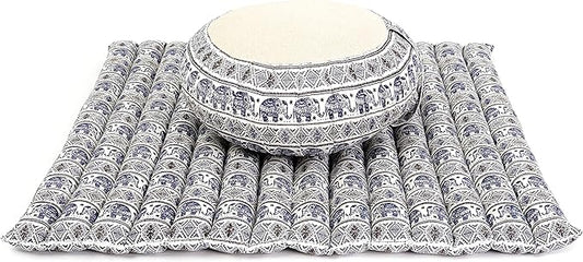 Leewadee Meditation Cushion Set – 1 Round Zafu Meditation Pillow and 1 Square Roll-Up Zabuton Meditation Mat, Pillows Bundle Filled with Kapok