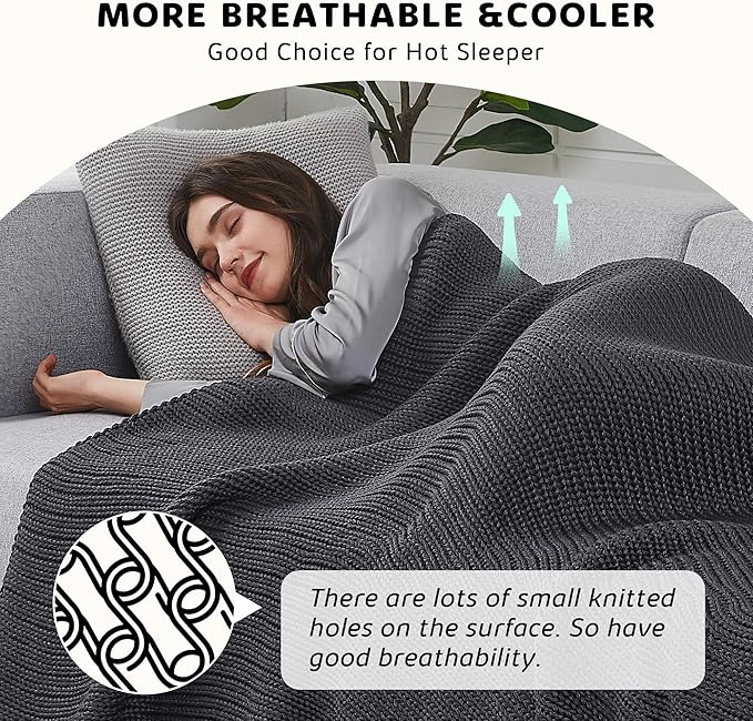 L'AGRATY Knitted Weighted Blanket - 48"x72" 15lbs Cooling Chunky Knit Heavy Blanket for Adults Braided Crochet Throw Thick Cable Yarn Knit Decorative No Beads Evenly Weighted Machine Washable