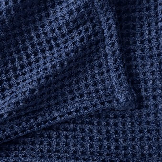 100% Cotton Waffle Weave Bed Blanket | Soft, Breathable, and Lightweight Blanket for All-Season | Perfect for Layering | Brielle Collection (King, Navy)
