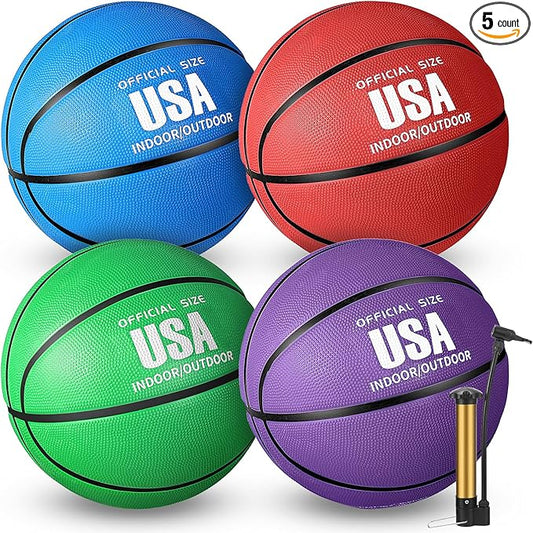 Libima 4 Pcs Rubber Basketball with Pump Official Size Indoor Outdoor Basketball Game Practice Training Kid Teen Women Men Streetbball Sport Gift Back to School