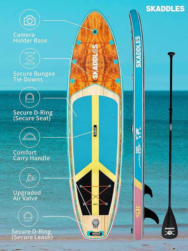 11' Inflatable Stand Up Paddle Board – Extra Wide SUP for Adults & Kids of All Skill Levels, Stable Paddleboard with Pump, Fins, Backpack, Accessories & Waterproof Phone Pouch