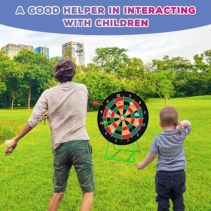 Large Dart Board for Kids, Kids Double-Sided Dart Board with Sticky Balls and Darts, Indoor/Outdoor Sport Fun Party Play Game Toys, Gifts for 3 4 5 6 7 8 9 10 11 12 Year Old Boys Girls