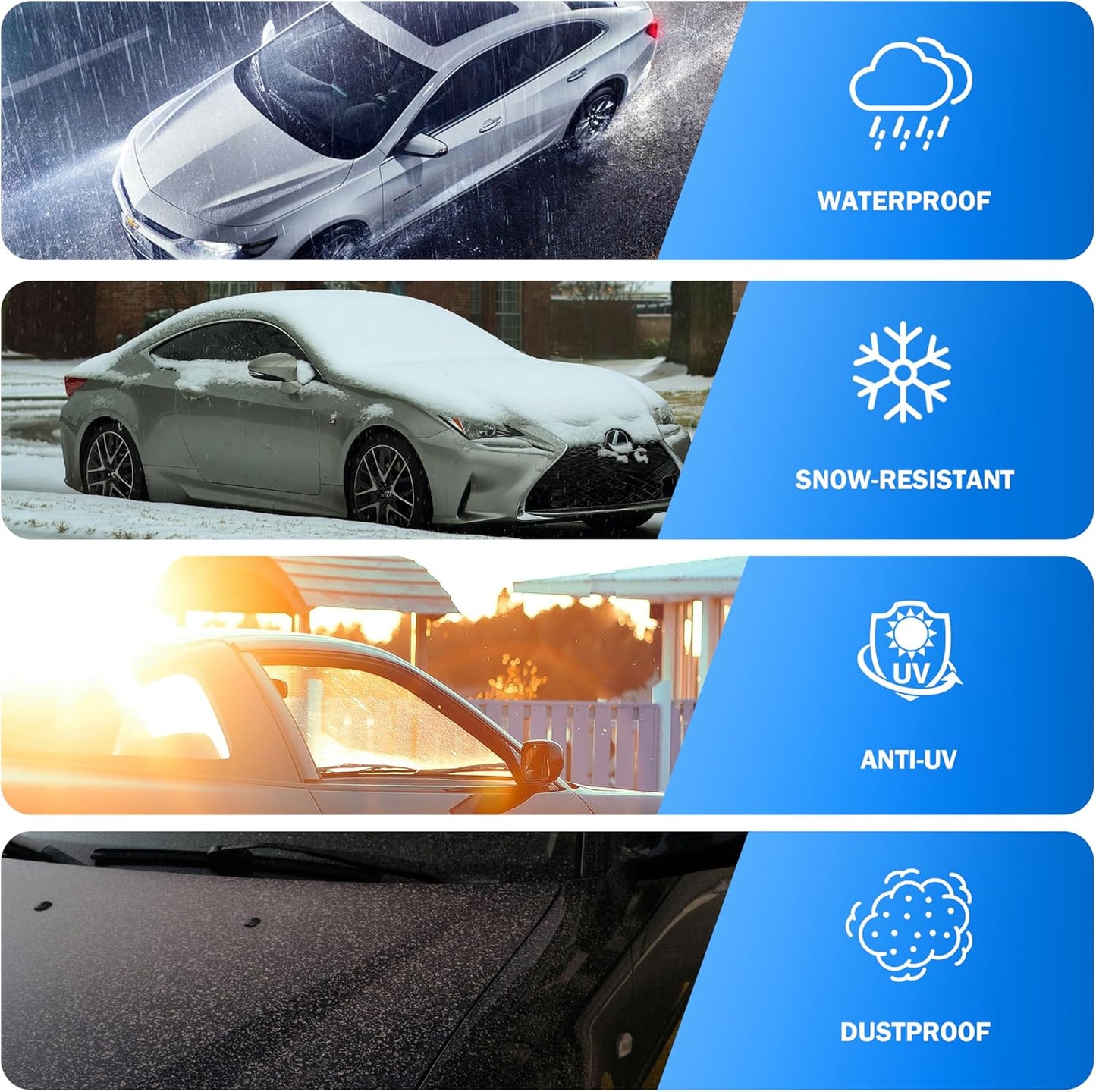 Car Cover Waterproof All Weather Outdoor Windproof Dustproof UV Protection Fit Sedan Honda Civic,Audi A6，BMW 5 Series，Ford Focus,Nissan Leaf