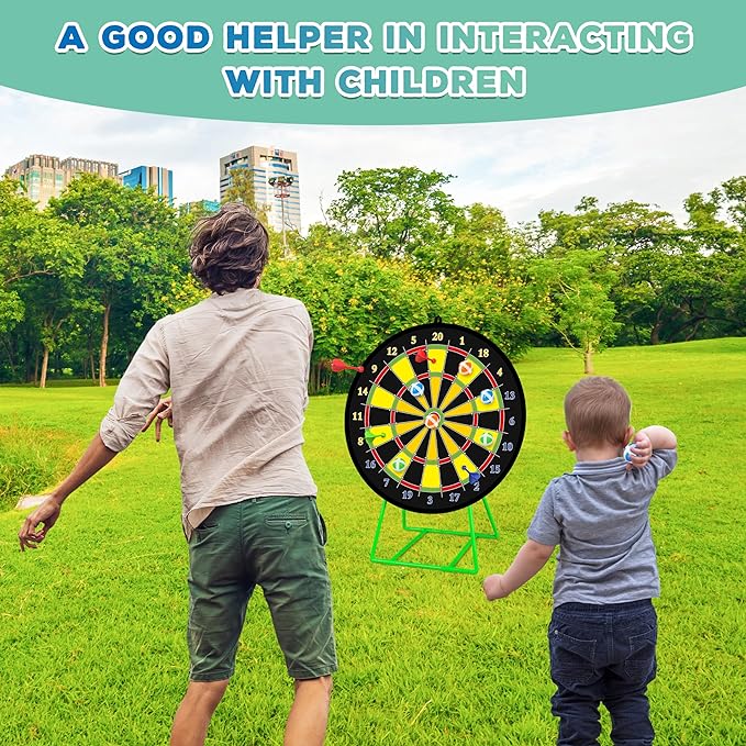 Large Dart Board for Kids, Kids Double-Sided Dart Board with Sticky Balls and Darts, Indoor/Outdoor Sport Fun Party Play Game Toys, Gifts for 3 4 5 6 7 8 9 10 11 12 Year Old Boys Girls