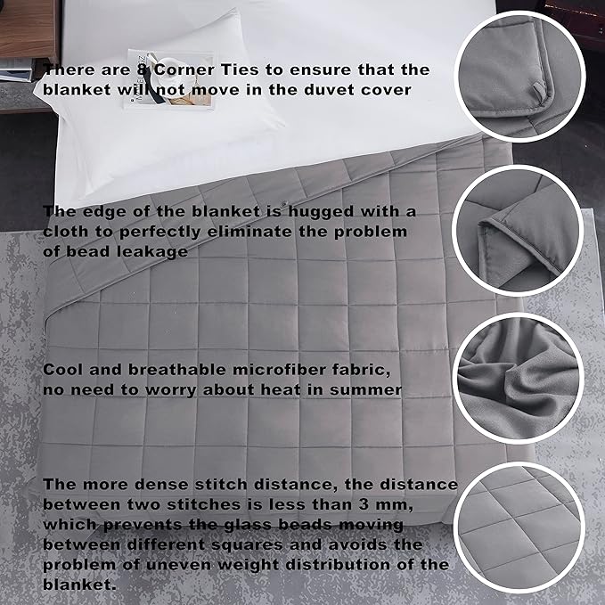 L'AGRATY Weighted Blanket - 60"x80" 17lbs Cooling Breathable Heavy Blanket Microfiber Material with Glass Beads for Adult All-Season Summer Fall Winter Soft Thick Comfort