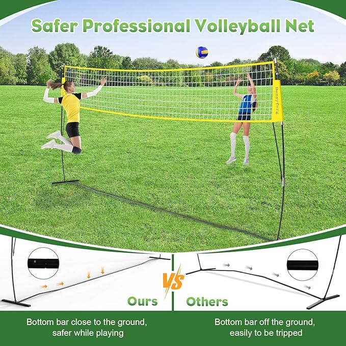 20FT/12FT Freestanding Volleyball Training Net, 5 Height Adjustable Portable Volleyball Net System, Quick Setup Practice Set for Indoor or Outdoor Use