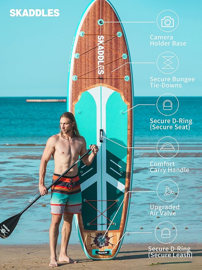 11' Inflatable Stand Up Paddle Board – Extra Wide SUP for Adults & Kids of All Skill Levels, Stable Paddleboard with Pump, Fins, Backpack, Accessories & Waterproof Phone Pouch
