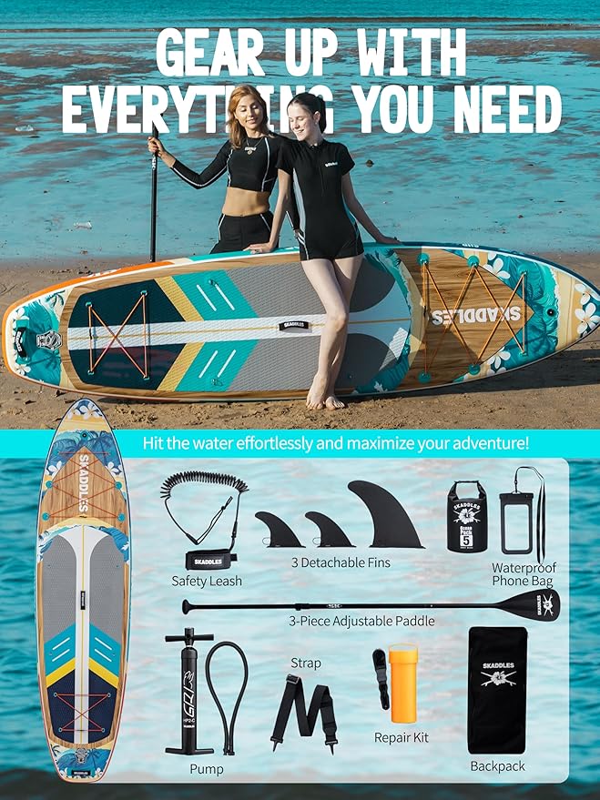 11' Inflatable Stand Up Paddle Board – Extra Wide SUP for Adults & Kids of All Skill Levels, Stable Paddleboard with Pump, Fins, Backpack, Accessories & Waterproof Phone Pouch