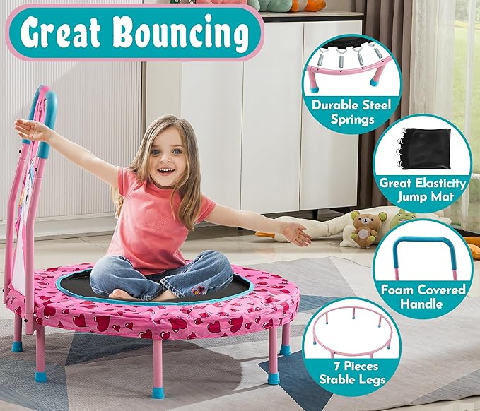 36" Trampoline with No-Gap Design, Mini Trampoline for Kids, 3FT Indoor/Outdoor Rebounder with Handle