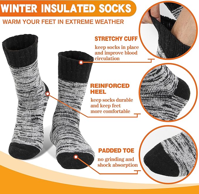 3 Pairs Warm Thermal Socks for Women & Men Winter Ski Thick Boot Insulated Socks for Cold Weather