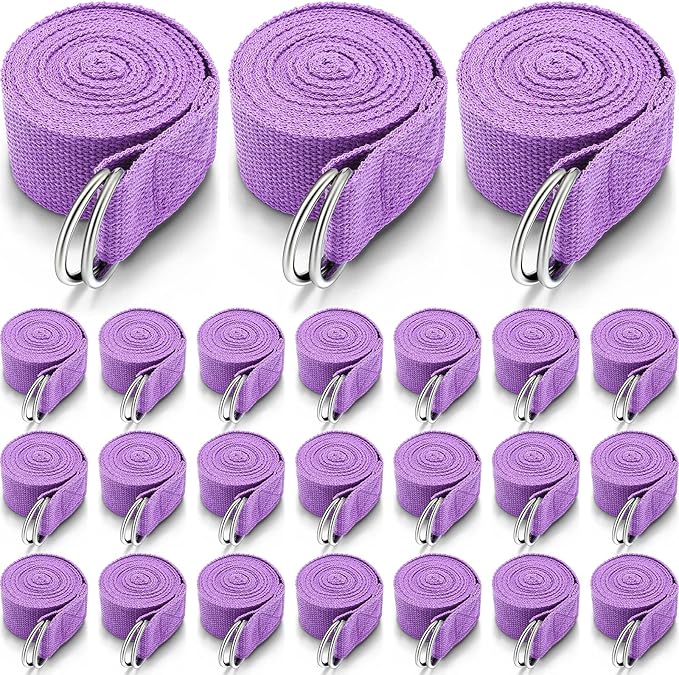 Leyndo 24 Pieces Yoga Strap Stretching Pilates Exercise Adjustable Straps 6 ft Non Elastic Yoga Belt with Adjustable D Ring Buckle for Pilates Gym Workouts Fitness