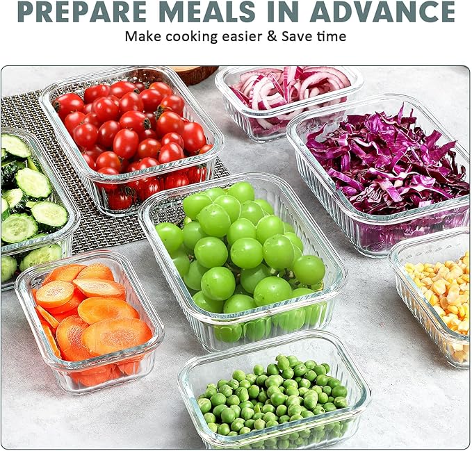 10 Packs Glass Meal Prep Containers with Lids, Glass Food Storage Containers Set, Airtight Lunch Containers, Microwave, Oven, Freezer and Dishwasher Safe, Gray
