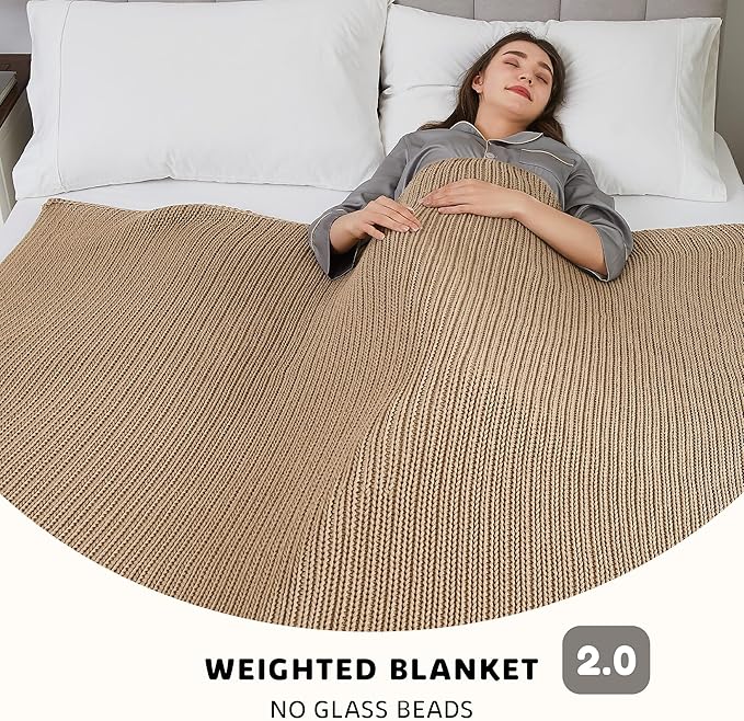 L'AGRATY Knitted Weighted Blanket - 48"x72" 12lbs Cooling Chunky Knit Heavy Blanket for Adults Braided Crochet Throw Thick Cable Yarn Knit Decorative No Beads Evenly Weighted Machine Washable