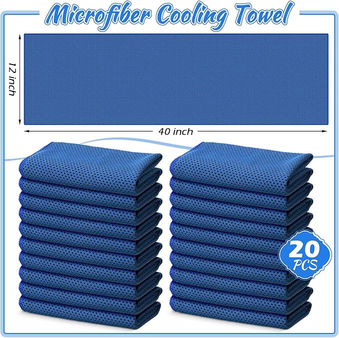 20 Pcs Cooling Towel 40 x 12 Ice Towel for Neck and Face Microfiber Chilly with Bag Breathable Yoga Gym Stay Cool Towels Sweat Rag for Workout Running Camping Pilates Beach Accessories (Royal Blue)