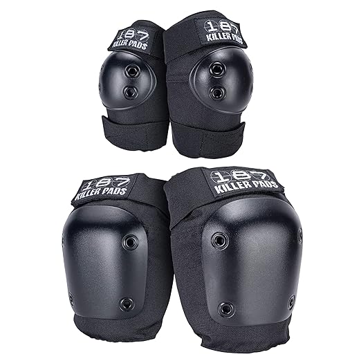 187 Killer Pads Knee Pads, Elbow Pads Combo Pack, Black, Small/Medium