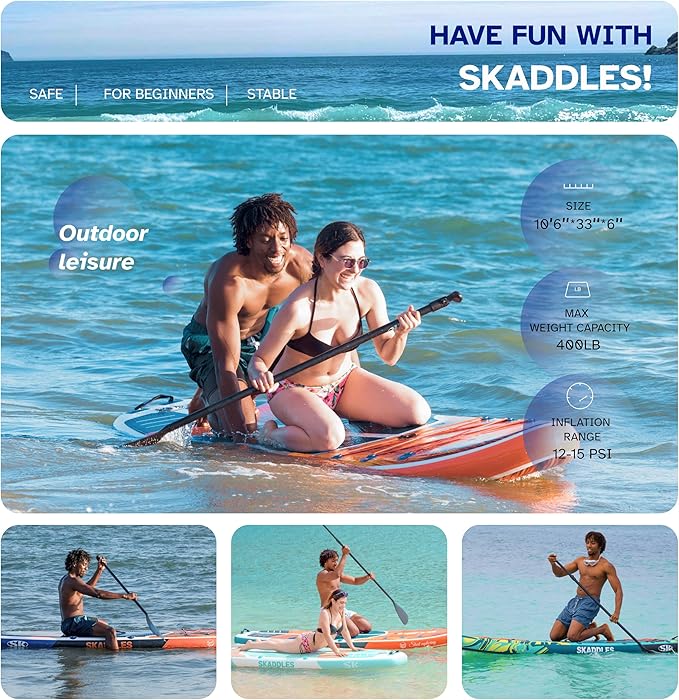 10’6’’ Portable Inflatable Stand Up Paddle Board (SUP) for Adults and Youth with Non-Slip Deck – Complete Accessories Kit, Perfect for Fishing, Yoga, Fitness & Family Fun