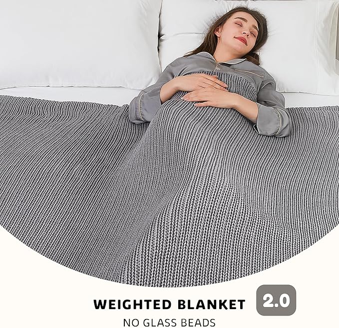 L'AGRATY Knitted Weighted Blanket - 60"x80" 15lbs Cooling Chunky Knit Heavy Blanket for Adults Braided Crochet Throw Thick Cable Yarn Knit Decorative No Beads Evenly Weighted Machine Washable