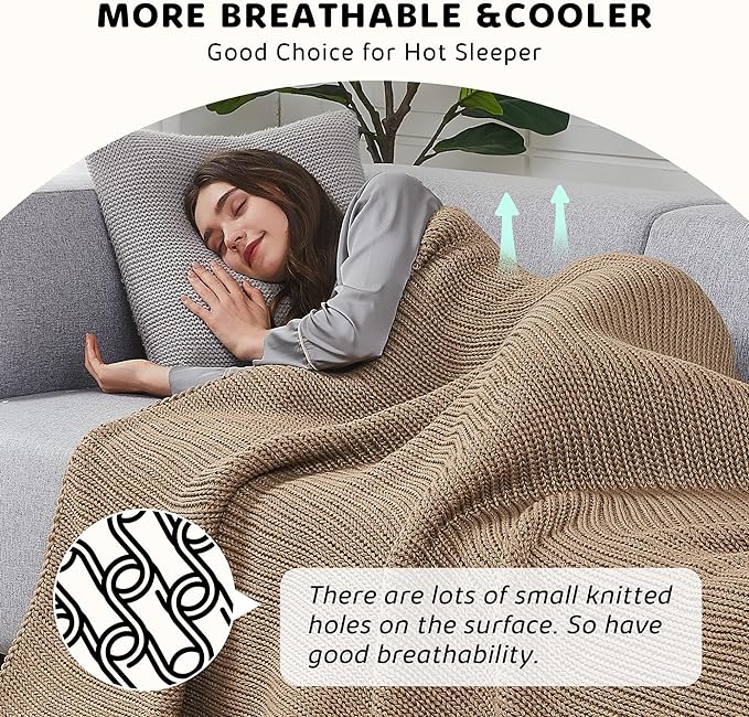 L'AGRATY Knitted Weighted Blanket - 48"x72" 15lbs Cooling Chunky Knit Heavy Blanket for Adults Braided Crochet Throw Thick Cable Yarn Knit Decorative No Beads Evenly Weighted Machine Washable