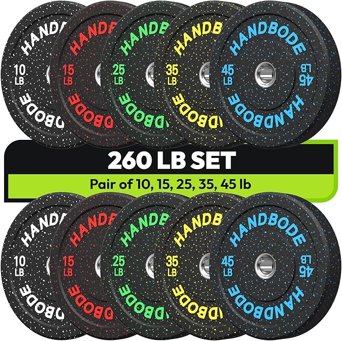 2-Inch Bumper Plates High Bounce, Olympic Weight Plate Set 45/100/160/190/260/300lb, Barbell Weight Plates Set for Home Gym, Colored Weights Rubber Strength Training Plate for Weight Lifting