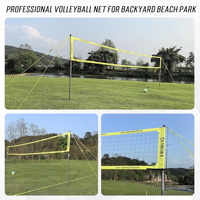 2025 Outdoor Professional Volleyball Net Set for Backyard Beach with Tetoron Net, Adjustable 2" Aluminum Poles, PU Volleyball,Carry Bag - Easy Setup & Anti-Sagg with 2 Tension Adjusters