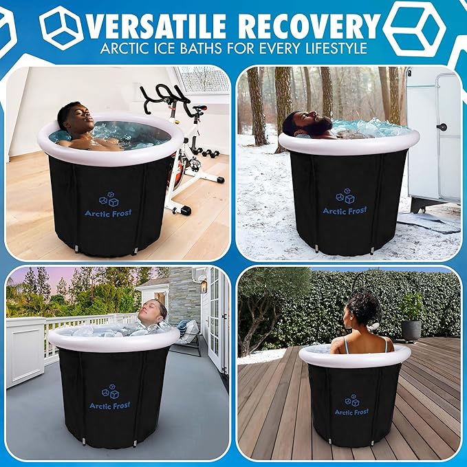 Large Round Professional Ice Bath Tub-105 Gallon Inflatable Cold Plunge- Portable Lightweight Easy to Set Up for Full Cold Water Immersion, Faster Recovery (Black, Round Bath(32x32x30)