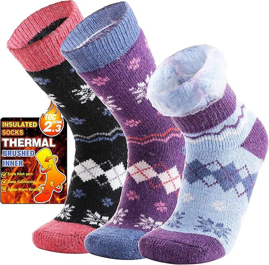 3 Pairs Warm Thermal Socks for Women & Men Winter Ski Thick Boot Insulated Socks for Cold Weather