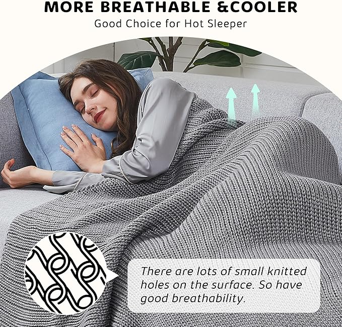 L'AGRATY Knitted Weighted Blanket - 48"x72" 20lbs Cooling Chunky Knit Heavy Blanket for Adults Braided Crochet Throw Thick Cable Yarn Knit Decorative No Beads Evenly Weighted Machine Washable