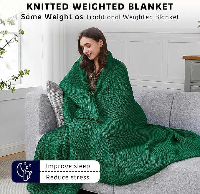 L'AGRATY Knitted Weighted Blanket - 48"x72" 15lbs Cooling Chunky Knit Heavy Blanket for Adults Braided Crochet Throw Thick Cable Yarn Knit Decorative No Beads Evenly Weighted Machine Washable