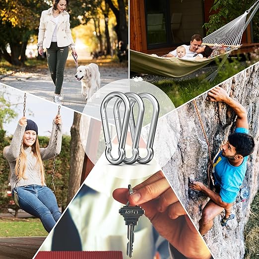 120PCS 3" Spring Snap Hook Carabiners, M8 x 3-1/8inch Heavy Duty Carabiner Clip Galvanized Steel Quick Link Snap Hook, 500LBS Holding Capacity for Swing, Hammock, Hiking, Gym, Travel Camping, Keychain