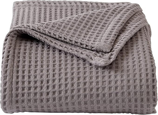 100% Cotton Waffle Weave Bed Blanket | Soft, Breathable, and Lightweight Blanket for All-Season | Perfect for Layering | Brielle Collection (Full/Queen, Charcoal)