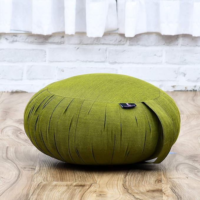 Leewadee Meditation Cushion Set – 1 Round Zafu Meditation Pillow and 1 Square Roll-Up Zabuton Meditation Mat, Pillows Bundle Filled with Kapok