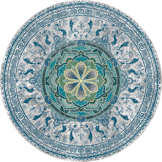 Knsbk Large Round Yoga Mat 4.6'X3.5mm for Exercise Premium Extra Thick, Ultra Comfortable, Non Slip, Meditation Mat